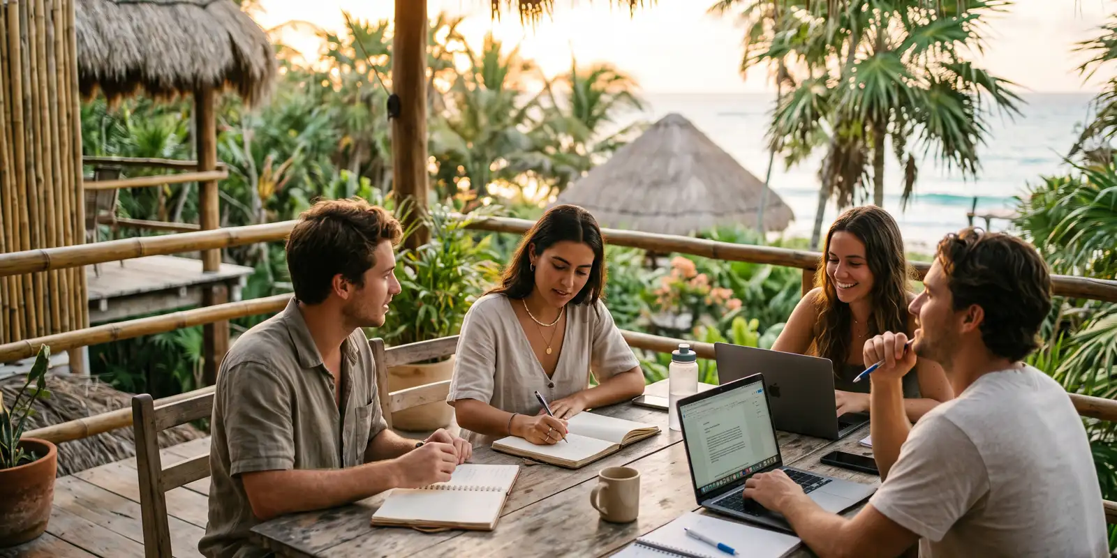 Estudiantes practicando inglés para hotelería en un curso presencial en Tulum, Riviera Maya