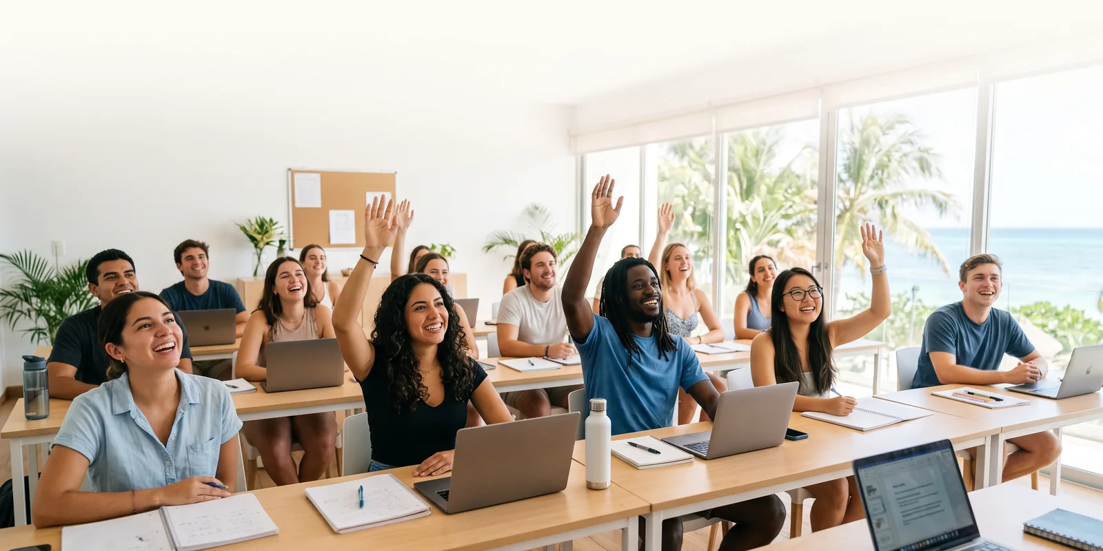 Estudiantes participando en clase en Idiomarcui, Playa del Carmen