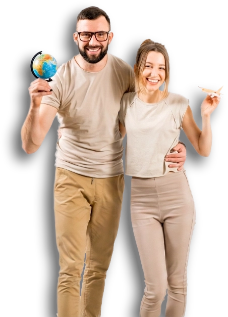 Pareja de estudiantes viajeros
